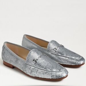 Sam Edelman NEW NIB Loraine Matte Silver Sequin Slip On Loafers Flats
